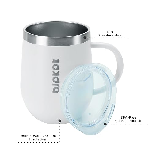 BJPKPK 2PCS Insulated Coffee Mug with Lid, 12oz Stainless Steel Tumbler | Travel Coffee Mug with Handle, Vacuum Insulated Tumbler Cup for Camping, Office, Home, BPA Free Lid, Hot & Cold - Image 2