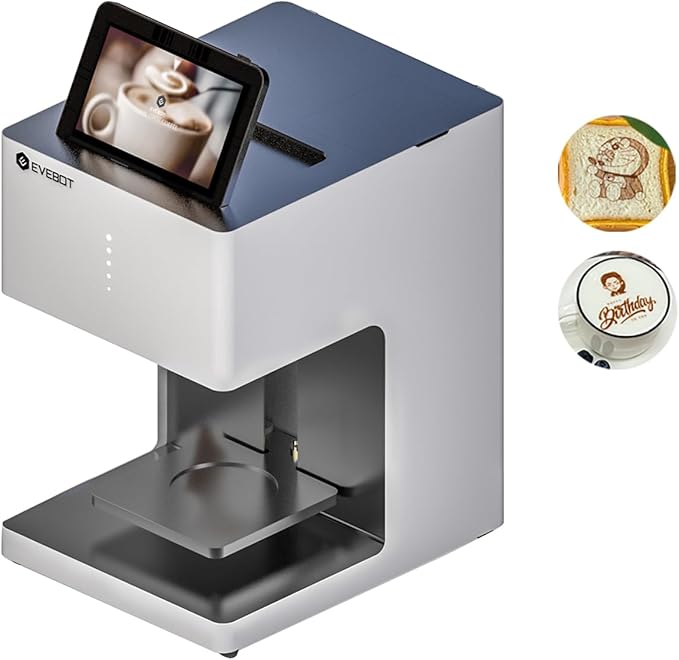 EVEBOT Coffee Latte Art Machine EB-Pro Customized Photo Selfie Printing with Camera Cake Desserts DIY Personalized Decoration for Cafes Bars Museums, Brown FancyBox - White