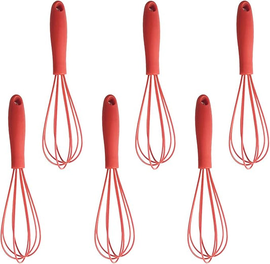 6Pcs Silicone Whisk, Mini Whisk Set, Small Whisks For Cooking, Hand Milk Frothers, For Non-Stick Cookware,Egg Beater Perfect For Blending,Whisking,Beating,Frothing & Stirring (Red)