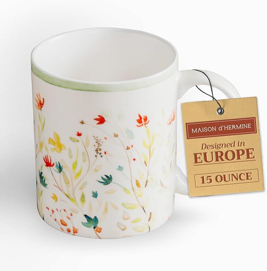 Maison d' Hermine Coffee Mug with Handles Tea Cups (15 Ounce, Pack of 1) | Fine Bone China Coffee Mugs for Hot Beverages Cappuccino Latte Home Restaurant Hotel Spring Summer -Colmar - Green by MaisondHermine