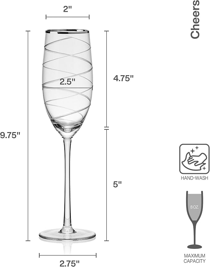 Mikasa Cheers Set of 4 Platinum Rim Champagne Flutes, 8 Ounce - Image 2
