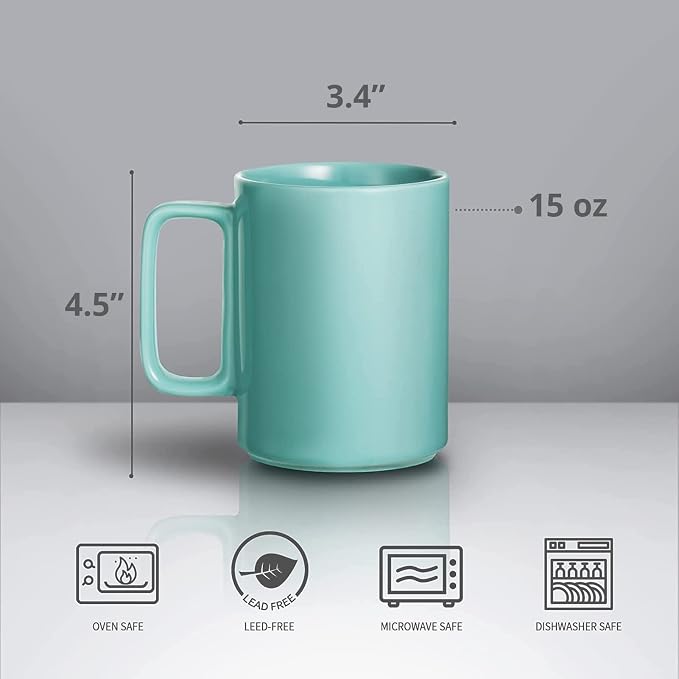 E-liu Large 15 Ounces Porcelain Coffee Mug Tea Mugs Set of 6 | Cups for Coffee, Tea, Cocoa, and Mulled Drinks , Dishwasher & Microwave Safe Gift Sets, Turquoise - Image 2