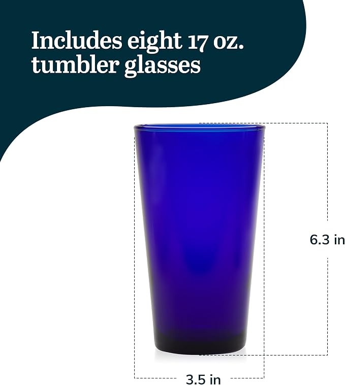 Libbey Cobalt Flare Drinking Glasses Set of 8, Classic Design Glass Cups for Soda, Water, Iced Tea and More, Dishwasher Safe Glass Cup Set for Beverages - Image 3