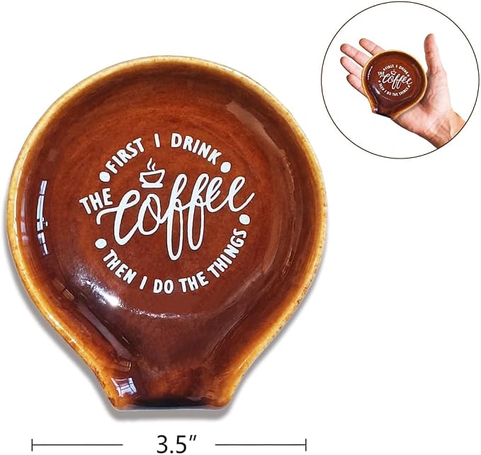 Littlefa Coffee Spoon Rest Holder-Coffee Bar Accessories-Rustic Brown | Farmhouse Ceramic Coffee Spoon Rest for Coffee Bar Accessories Essentials, Coffee Lovers Gifts, But First I Drink Sign - Image 2