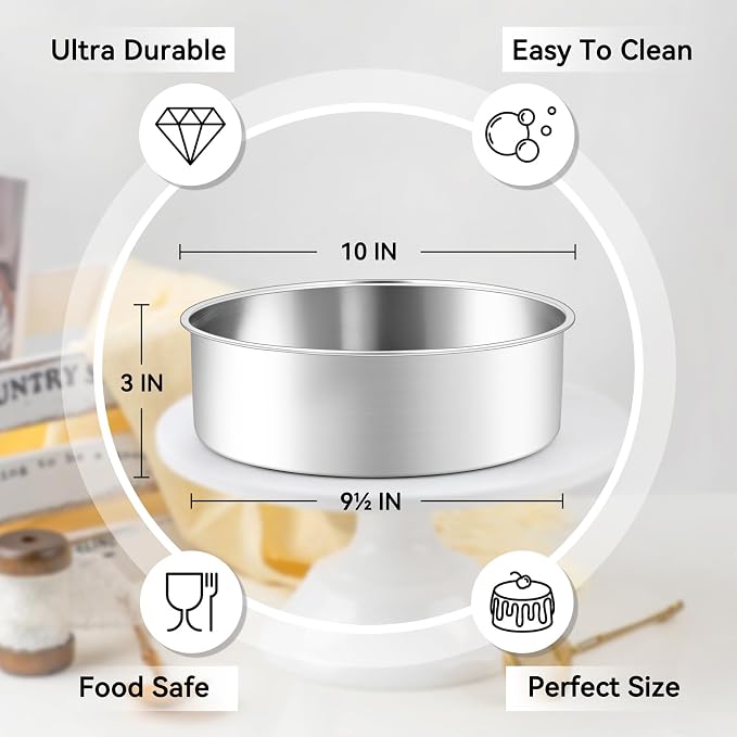 Leonyo 9½ Inch Cake Pan 2 Pack, Round Baking Pan Stainless Steel Layer Birthday Wedding Cake Oven Pans, Bakeware Set for baking, Even Heating, Non Toxic & Healthy, Heavy-Duty, Dishwasher Safe - Image 2