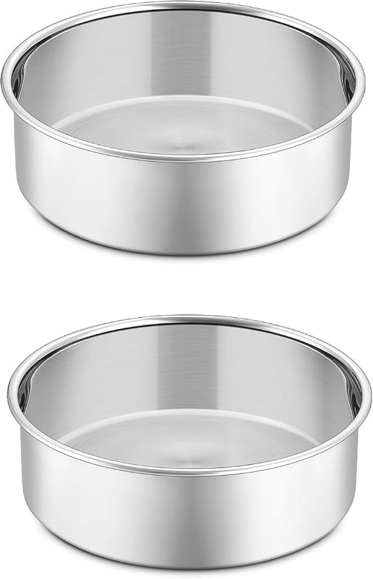 P&P CHEF 5 Inch Cake Pan Set of 2, Stainless Steel Round Baking Cake Pans | For Baking Serving, Non Toxic & Healthy, Leak-proof & Easy Clean, Mirror Finish & Easy Releasing, Oven & Dishwasher Safe by PPCHEF