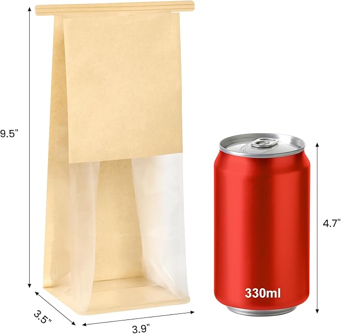Ocmoiy Small Cookie Bags with Window, 3.9 x 3.5 x 9.5 Inches, 100 Pack | Tin Tie Tab Lock, Bakery Packaging Bag, Resealable Paper Pastry Bags, For Homemade Granola, Popcorn, Candies, Treat - Image 2