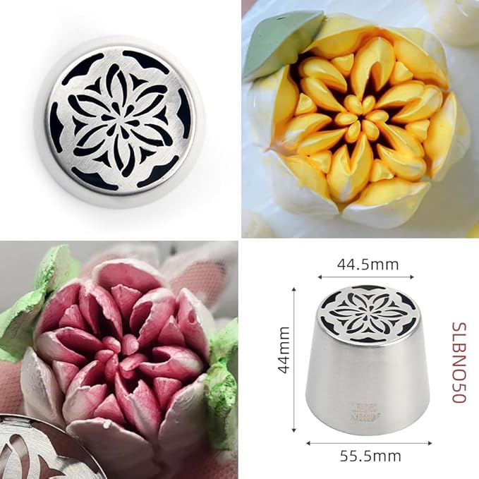 10 Pieces Extra Large Stainless Steel Seamless Russian Piping Tips Set,Flower Icing Nozzles with 1 Cleaning Brush,1 Reusable Pastry Bag for Making Marshmallows,Cupcakes Bouquet,Pastry Baking Tools