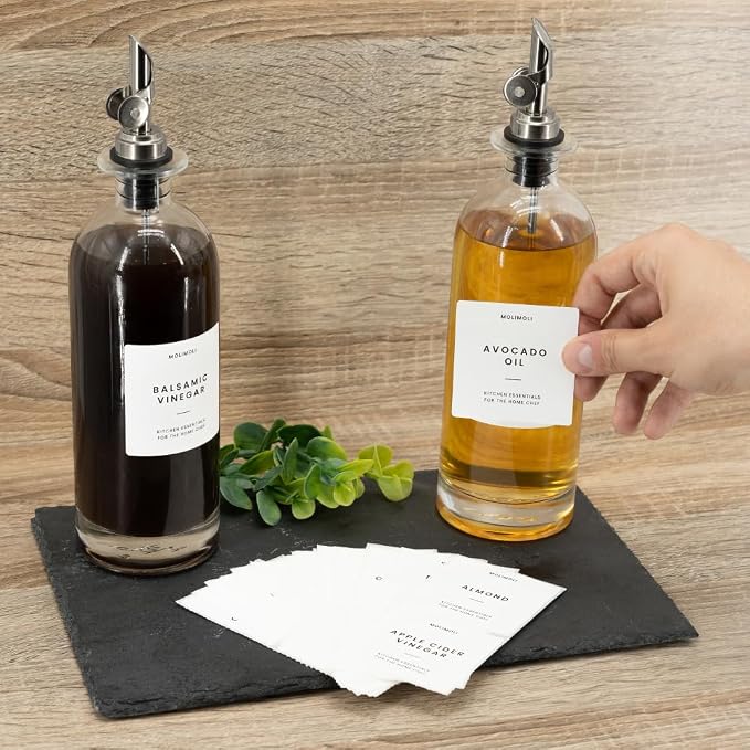Molimoli Oil and Vinegar Dispenser with Metal Pour Spout, Weighted Pourer, Glass Bottle Dispenser for Kitchen, Olive Oil Cruet, Glass Olive Oil Bottle | 500ml, Set of 2 - Image 6