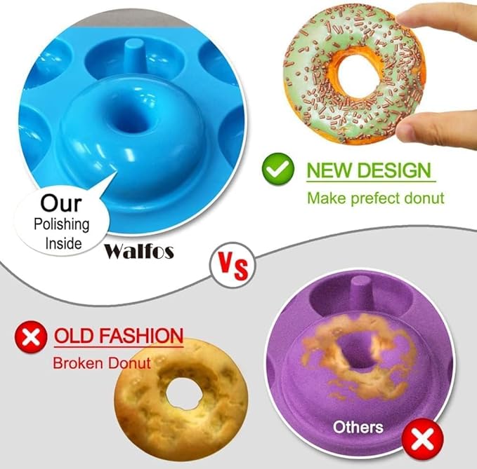 Walfos Full Size Silicone Donut Mold - 4In Donut Pan Big Size Non-Stick Donut Pan for Donut Cake Biscuit Bagels, Heat Resistant, BPA FREE and Dishwasher Safe(4Pack)