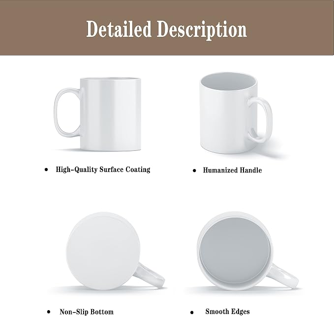 TANGLONG 11oz White Ceramic Sublimation Cups,12PCS Mugs Blank for DIY gifts | Tazas Para Sublimar,Ceramic Cup,Sublimation Mugs Blank, Bulk Mugs for Coffee, Tea, Latte, Soup, Milk, Cocoa, homemade gifts - Image 3
