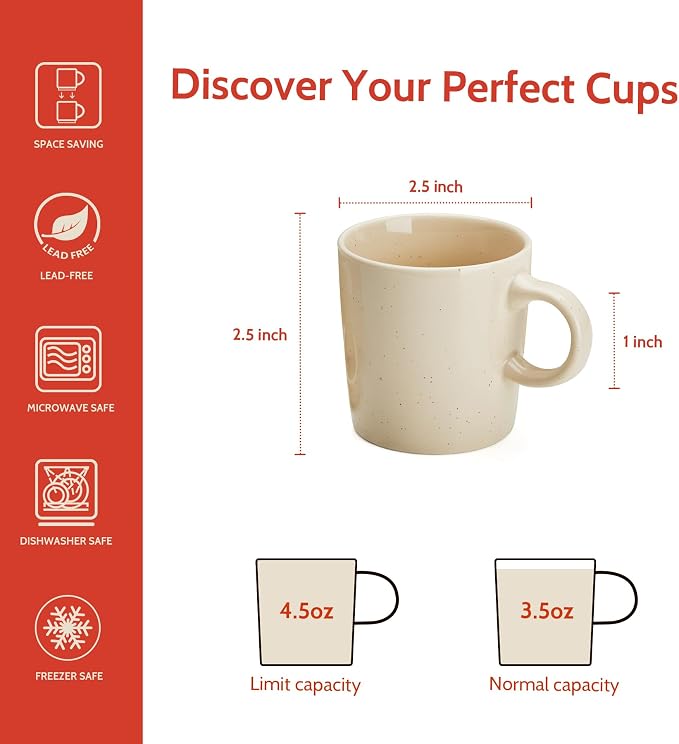 Sweese 4-Pack Porcelain Espresso Cups, Beige High-Grade Durable Professional, 3.5 Fluid Ounces nan nan - Image 2
