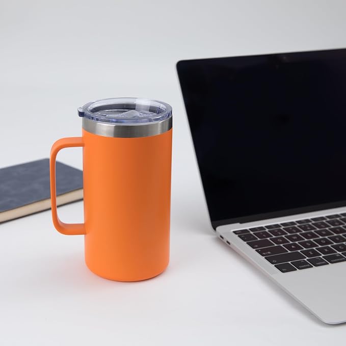 DOMICARE 24oz Mug with Handle and Lid, Stainless Steel Coffee Mug, Travel Mug with Handle, Double Wall Vacuum Coffee Tumbler, Reusable Insulated Cup, Orange, Pack 8 - Image 6