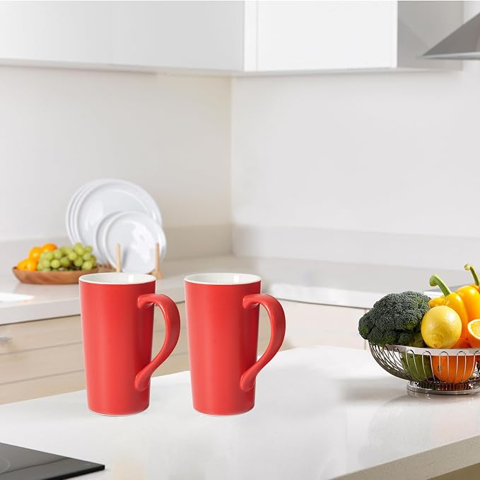 20 oz Ceramic Coffee Mugs Set of 2 Large Tall Red Porcelain Tea Cups with Handle Microwave & Dishwasher Safe Gift for Parents Dad Mom Friends - Image 6