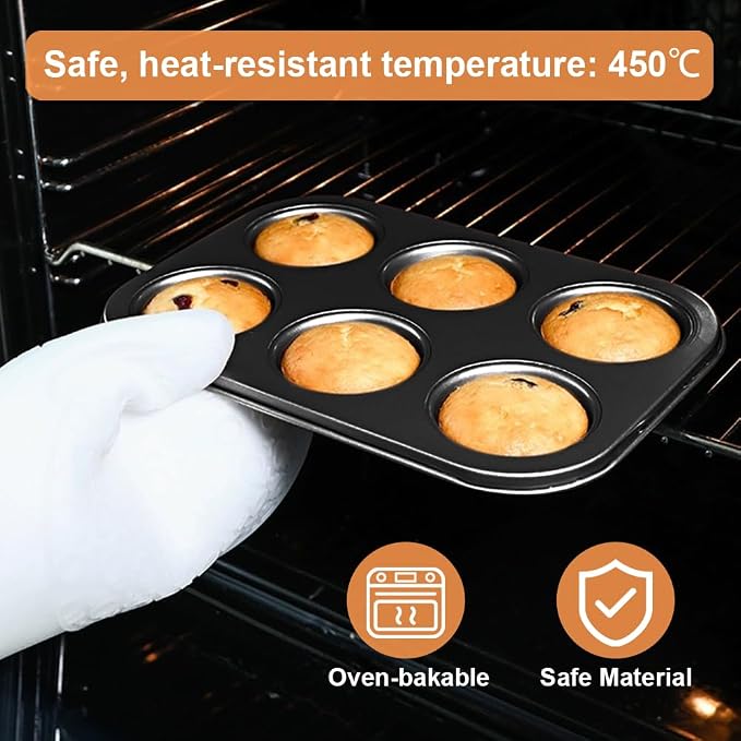 4 Packs Premium Steel Muffin Pan for Baking, Round Muffin Baking Pan, Baking Tray for Muffins, Cupcakes, Brownie(Black - Image 4