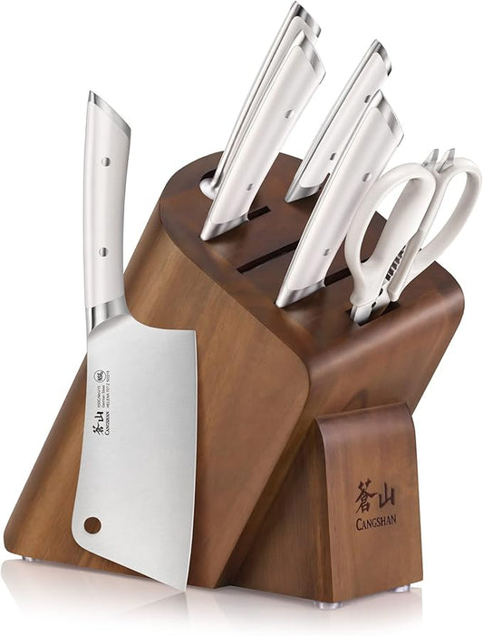 Cangshan HELENA Series German Steel Forged Cleaver Knife Block Set (7-Piece, White)