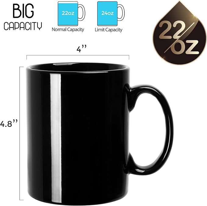 Large Coffee Mugs, 22 OZ(650ml) Extra Coffee Mug Set of 2, Smooth Ceramic Boss Cups, Big Capacity and Large Handle, for Dad Men, Black - Image 2
