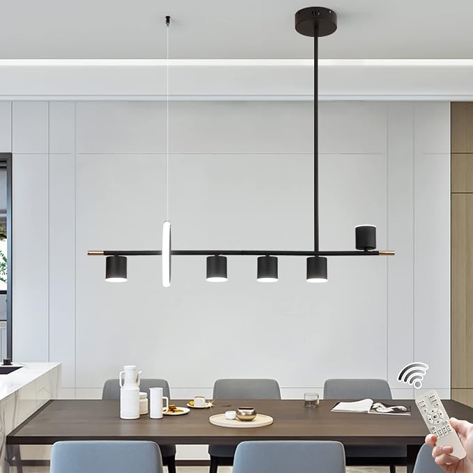 Siittoo 40" Modern LED Pendant Light, Dimmable Black Kitchen Island Light | 40W Remote-Controlled LED, Adjustable 3000K-6000K Lighting with Spotlights for Kitchen Island, Dining Room & Bar - Image 9