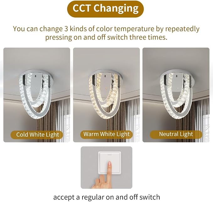 Modern Crystal Ceiling Light Chandelier, Flush Mount Lighting Fixture Pendant Ceiling Lamp Light for Living Room Bedroom Dining Room Hallway - Image 3