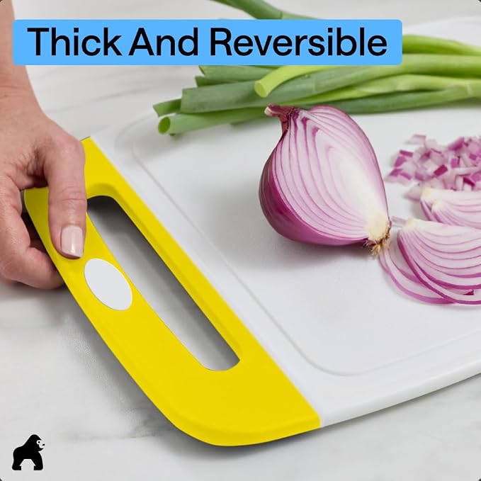 GORILLA GRIP BPA-Free Reversible Kitchen Cutting Board Set of 3, US Designed, Nonporous, Juice Grooves Catch Liquid, Slip Resistant Border, Dishwasher Safe, Durable Large Food Chopping Boards, Yellow - Image 7
