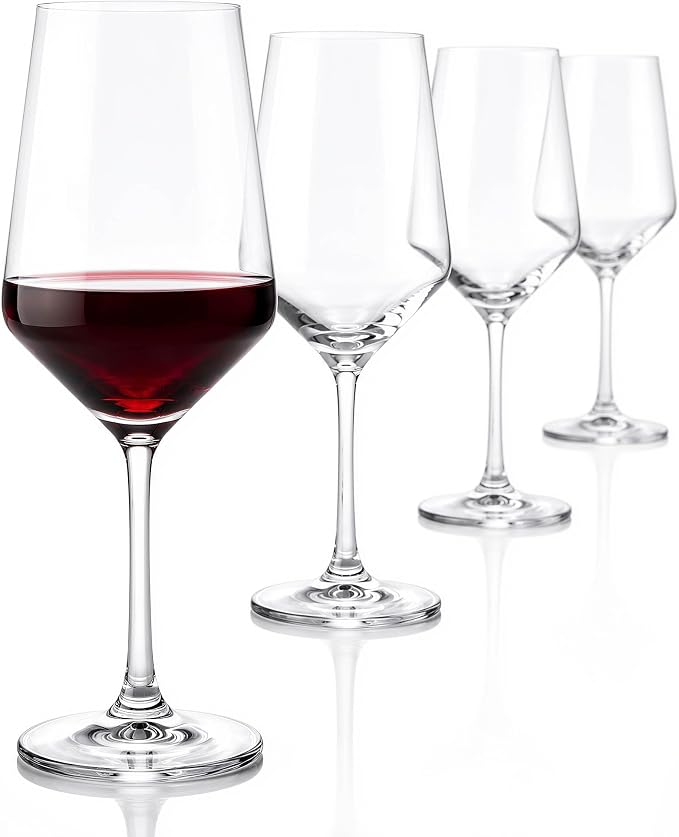 Wine Glasses Set of 4, 17 Ounce Hand Blown Crystal Stemmed Wine Glasses for Red and White Wine, Dishwasher Safe Glassware by BurnsGlass
