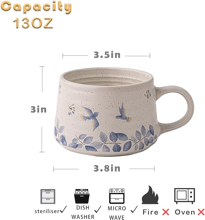 Ceramic Coffee Mug, 13oz Floral Design Pottery cute mugs, Ideal Gift for Women unique vintage pretty coffee mugs (Swallow Mug) - Image 5
