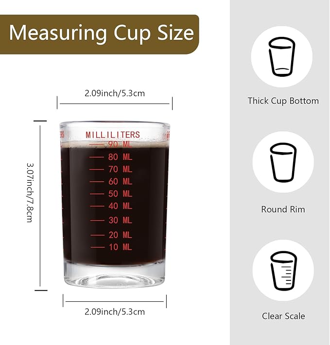 GLASKEY 2 Pack Shot Glass Measuring Cup Set,3 oz/90ml Liquid Heavy High Espresso Glass Cup,Dishwasher Safe,Measurement of Dry and Liquid Ingredients(Red)