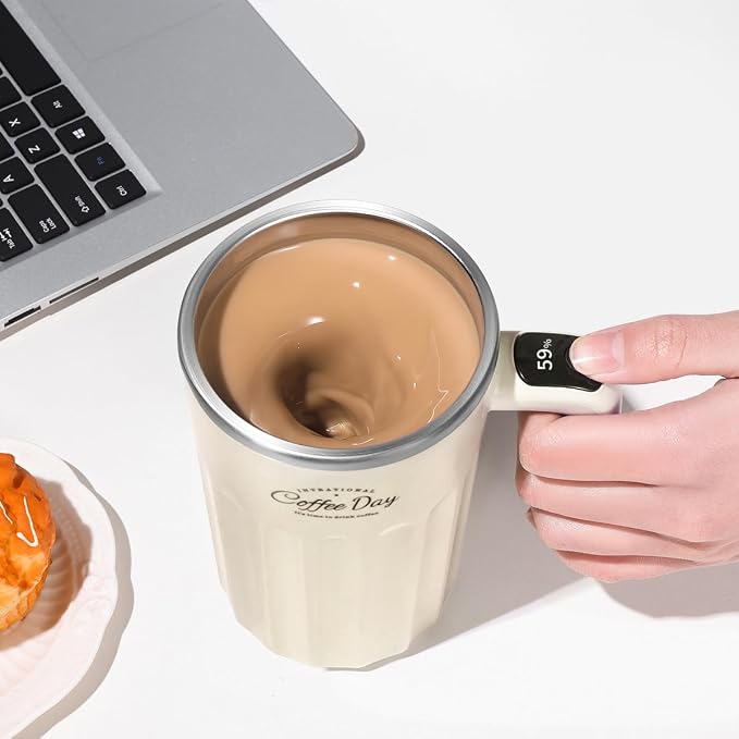 Self Stirring Mug,Self Stirring Coffee Mug,Suitable for Coffee, Milk, Cocoa and Other Beverages,Insulated bottle (Cream-temperature, 12 Ounces) - Image 3