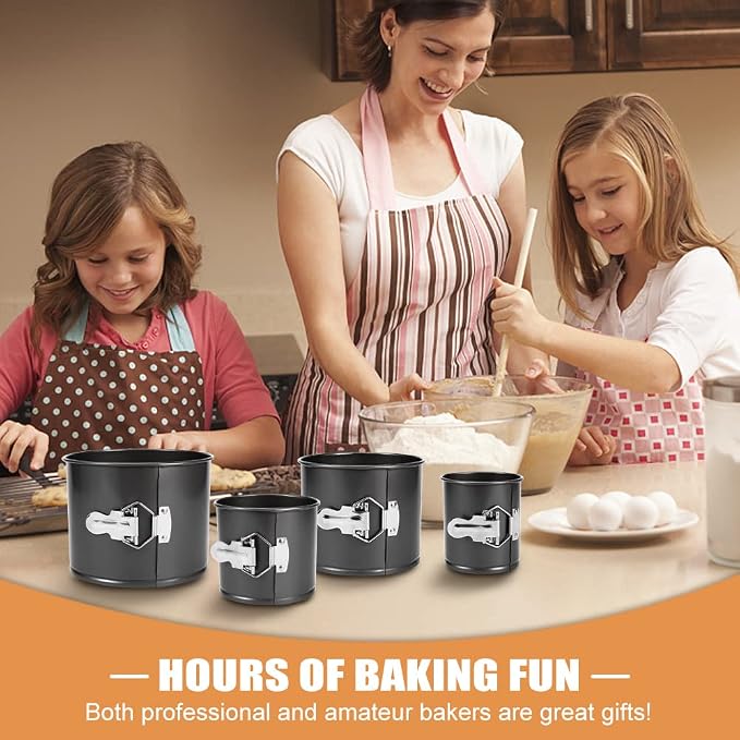 Springform Pan Set of 4,Heighten Non-stick Round Cake Pan Set with Removable Bottom,Includes 4 Pieces 4" 4.7" 5.7"6.7'',Leak-Proof Baking Pans - Image 4