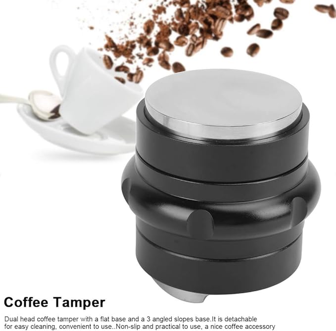 Coffee Tamper, Stainless Steel Adjustable Handle, Flat Base and 3 Angled Slopes, suitable for Home and Office Espresso Lovers