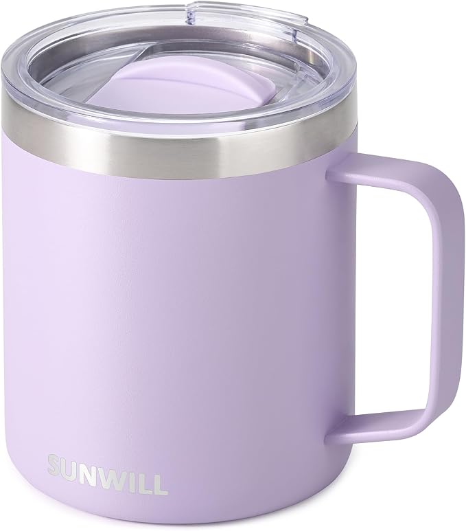 SUNWILL Travel Coffee Mug with Lid, Insulated Tumbler with Handle, 14 oz Stainless Steel Cup for Home, Office, Camping, Powder Coated Orchid by SUNWILL