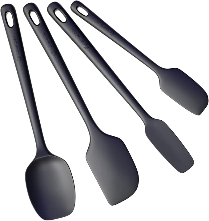 ChefAide 4 Pieces Silicone Spatula Set, Food Grade Rubber Spatula, Upgrade Strong Handle with Ergonomic Grip, Heat Resistant Up to 600°F for Nonstick Cookware, Cooking Baking Mixing, Black (SP4) by ChefAide