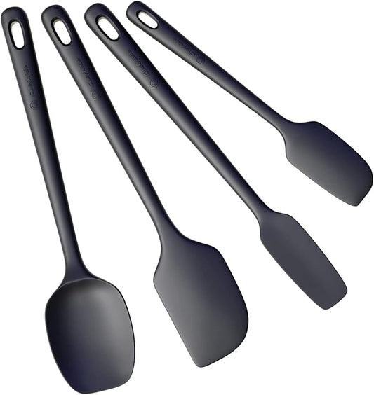 ChefAide 4 Pieces Silicone Spatula Set, Food Grade Rubber Spatula, Upgrade Strong Handle with Ergonomic Grip, Heat Resistant Up to 600°F for Nonstick Cookware, Cooking Baking Mixing, Black (SP4) by ChefAide