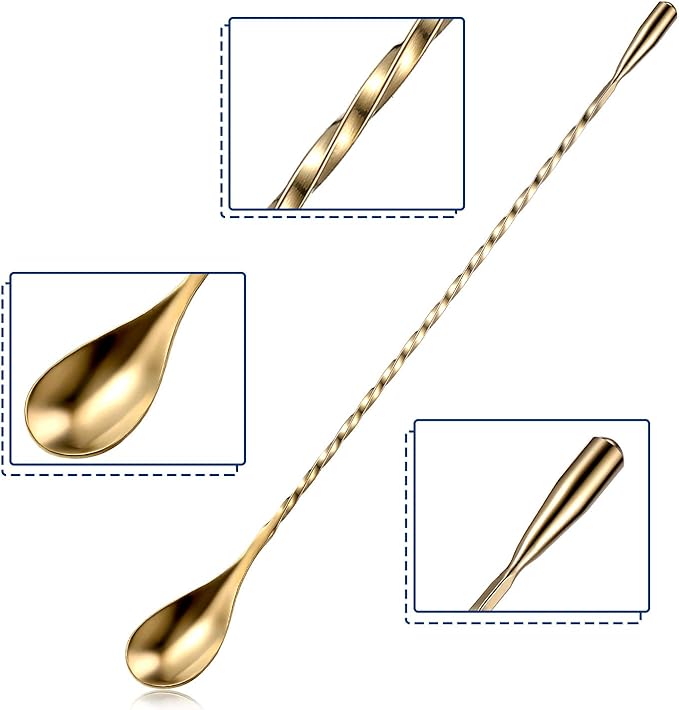 Boao 4 Pcs 12 Inch Cocktail Spoon Coffee Spoons Bar Stirring Spoon Long Handle Stainless Steel Cocktail and Coffee Mixing Tool for Homemade Barista/bartender (Multicolor,Blue,Purple,Champagne)
