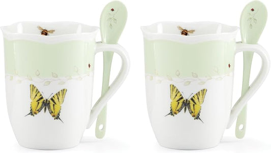 Lenox 897802 Butterfly Meadow Color Mugs With Spoons, Set Of 2, Green by Lenox