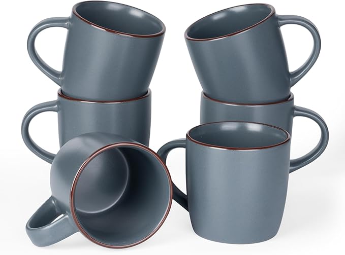 famiware Mercury Coffee Mugs 13 oz, Coffee Mugs Set of 6 with Handle, Ceramic Cups for Latte, Hot Tea, Cappuccino, Mocha, Cocoa, Charcoal by Famiware