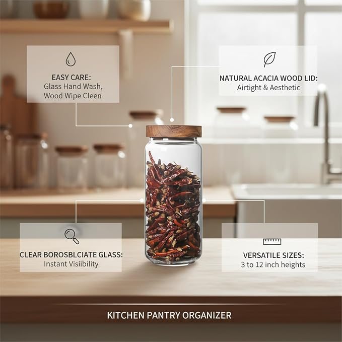 Clear Glass Storage Jar with Acacia Wood Lid for Pantry Organization - High Borosilicate Kitchen Canister - Image 4
