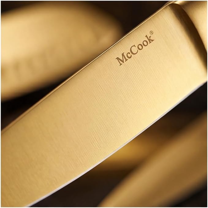 McCook® Knife Sets, Golden Titanium Stainless Steel Kitchen Knife Block Sets with Built-in Sharpener, 15 Piece Knives, Restaurant Grade Sharp, Elegant Gold & Stylish Wooden Block for Modern Culinary | German Forged Stainless Steel,15 PC,Razor Sharp,Ant... - Image 6