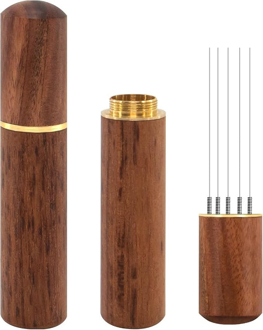Zolunu Espresso Coffee Stirrer 5 Needles 0.4mm Espresso Distribution Tools, Natural Wood Handle and Stand by Zolunu