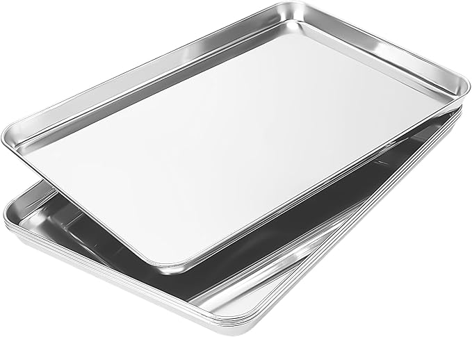 LEXININ Stainless Steel Baking Sheets, 17 x 12 x 1 Inch, Cookie Pans for Oven, 4-Piece Set, Silver - Image 3