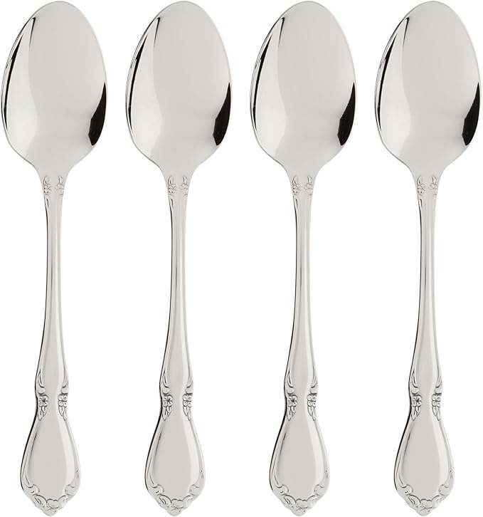 Oneida Spoons Silverware, Chateau Fine Flatware 4-Piece Teaspoons Set, 18/10 Stainless Steel Teaspoon Set, Service For 4, Dishwasher Safe, Small Spoons, Coffee Spoon, Tea Spoon (Silver, 4 Piece) by Oneida