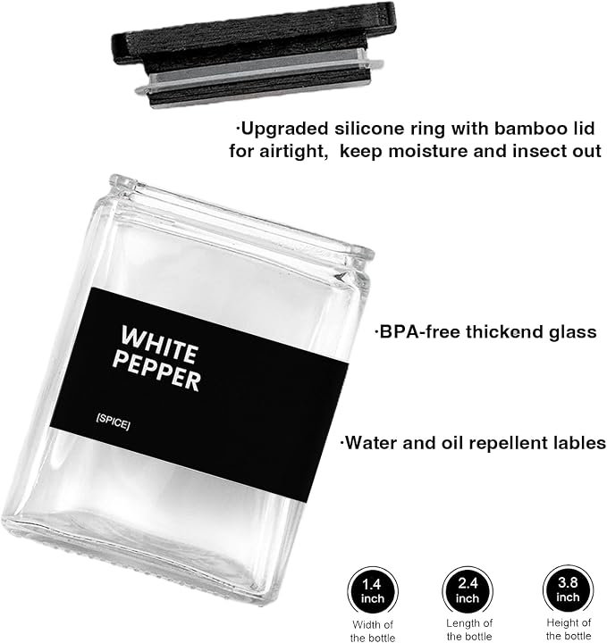 Glass Spice Jars with Bamboo Lid, 4oz Square Spice Containers for Pantry Organization, Seasoning Bottles with Labels, Spoons, Funnel for Salt Sugar - Image 4