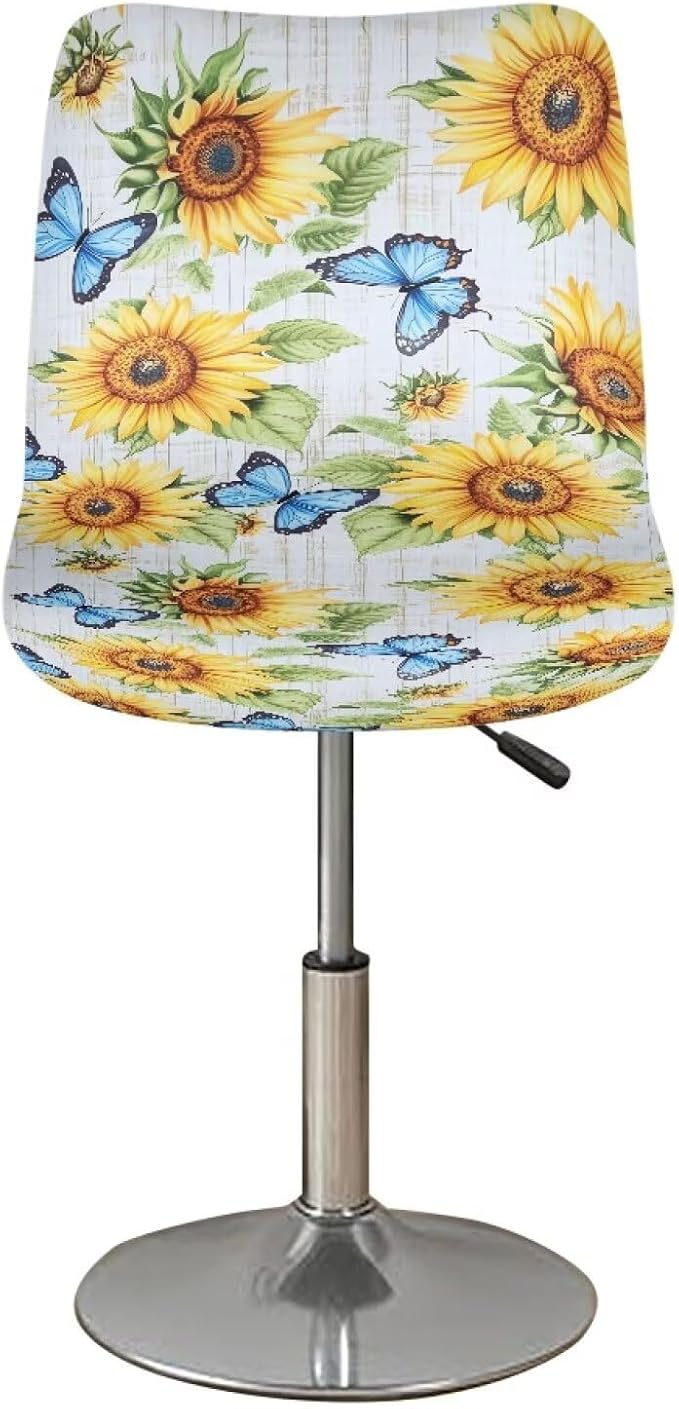 Sunflower Butterfly Bar Stool Covers Seat Covers for Dining Room Chairs Stretchable High Mid Low Swivel Chair Seat Covers - Image 2