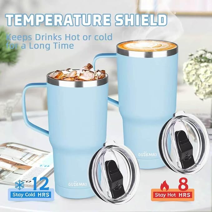 20 oz Insulated Coffee Mug with Ceramic Coating, Stainless Steel Travel Mug Tumbler with Handle Lid and Straw, Double Wall Leak-Proof Coffee Travel Mug Keeps Drink Hot and Cold (Sky Blue) - Image 4