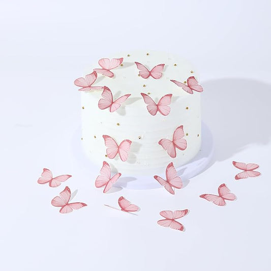 48Pcs Edible Butterflies for Cake Decorations Pink Wafer Paper Butterfly Cupcake Toppers Wafer Glutinous Paper Butterflies for Wedding Baby Shower Kids Birthday Party Cupcakes Decorating (Pink) by YOcity