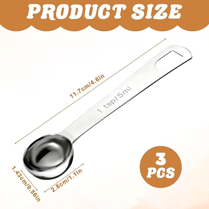 3 PCS Teaspoon Measuring Spoons, 5 Ml Teaspoons Measuring Spoon, Stainless Steel 1 Teaspoon Scoop, 1/3 Tablespoon, Short Handle Measuring Spoon for Precise Cooking, Baking and Spices Measurement