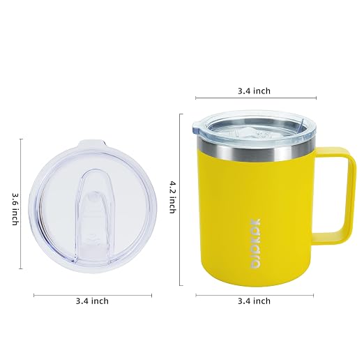 BJPKPK 2PCS Insulated Coffee Mug with Lid, 14oz Stainless Steel Tumbler | Travel Coffee Mug with Handle, Vacuum Insulated Tumbler Cup for Camping, Office, Home, BPA Free Lid, Hot & Cold - Image 3