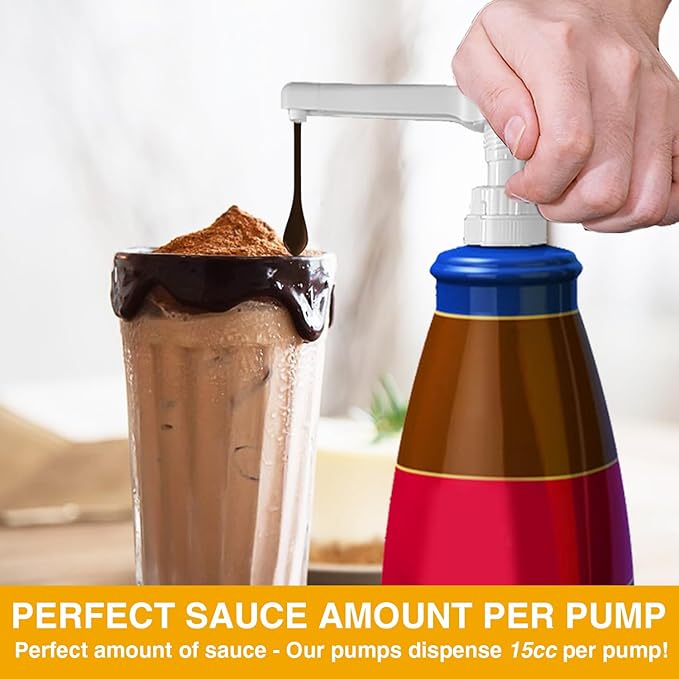 2Pcs White Sauce Pump Dispenser for 64 oz Bottles - Reusable Large 15CC Syrup Pump for Chocolate, Pumpkin, Caramel, Vanilla, Mocha