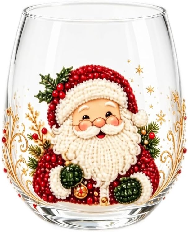 3D Christmas Glass Art Cup, Luxury Raised Holiday Glassware Collection | Cute Festive Stemless Wine Glasses,Artistic Holiday Table Ornaments,Perfect Christmas Home Decor Gifts for Various Beverages by Unknown