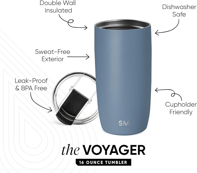 Simple Modern Travel Coffee Mug with Lid | 16oz | Blue | Voyager Coffee Cup, Coffee Tumbler for Hot & Iced Drinks | Insulated Stainless Steel Travel Mug | Blue Dune - Image 2